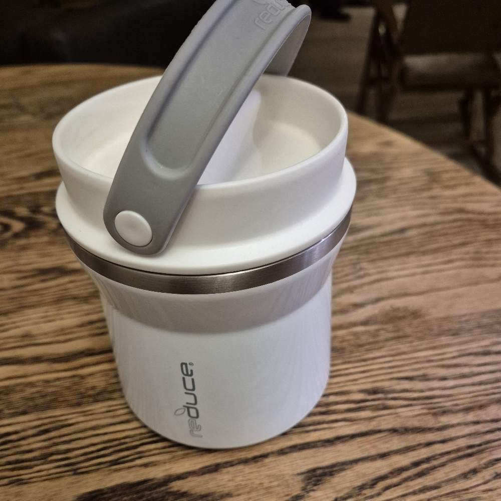 Reduce White and Gray Travel Mug